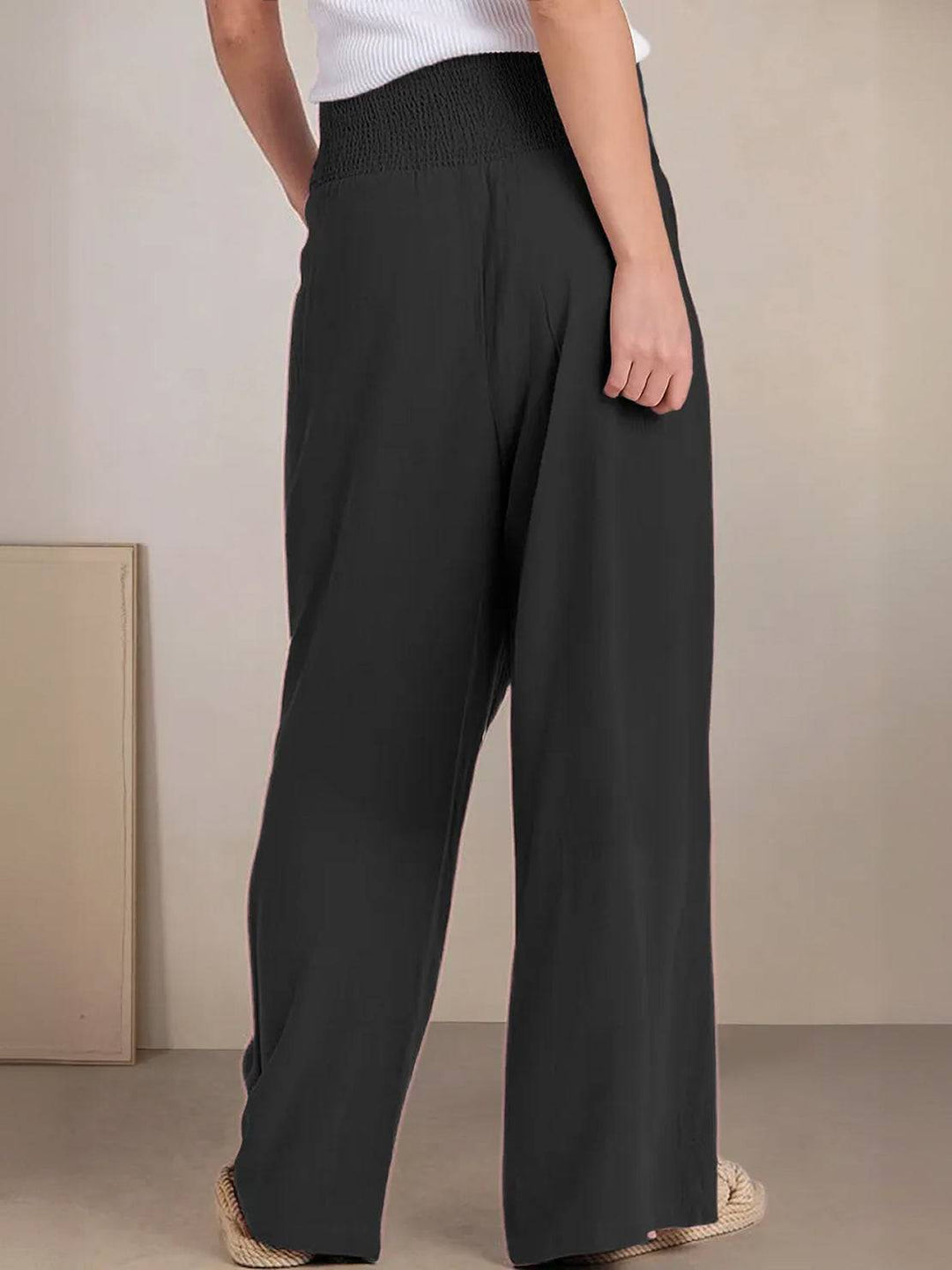 High-Waist Cotton Linen Palazzo Pants black image 4 