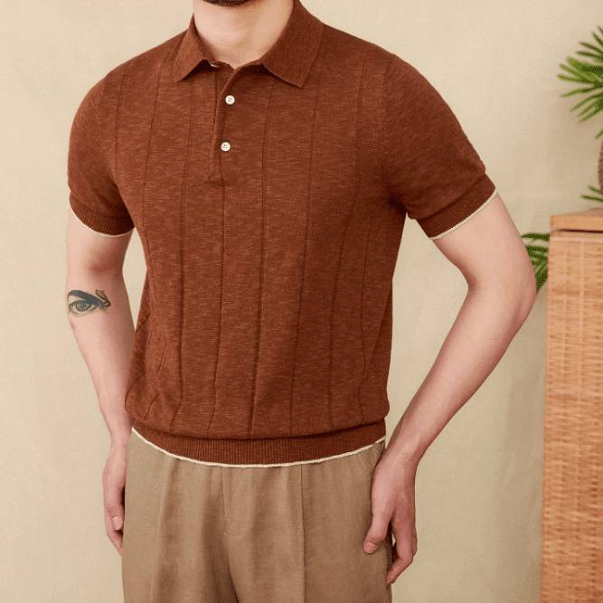 LINEN-BLEND THREE-BUTTON RIBBED POLO