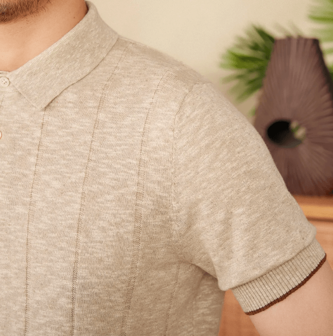LINEN-BLEND THREE-BUTTON RIBBED POLO