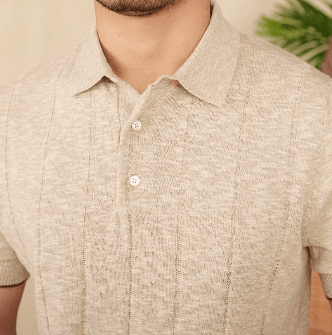 LINEN-BLEND THREE-BUTTON RIBBED POLO
