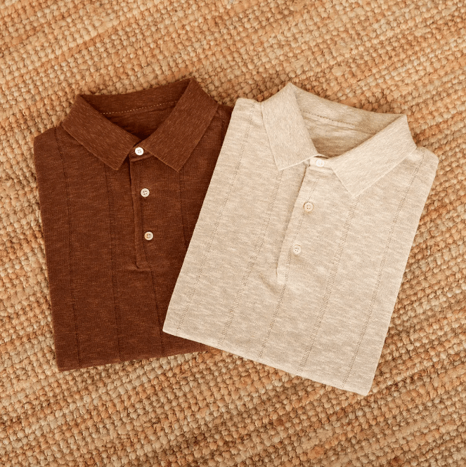 LINEN-BLEND THREE-BUTTON RIBBED POLO