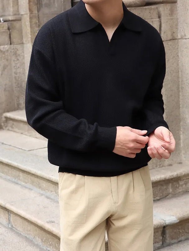 LONG SLEEVE BUTTONLESS V-NECK POLO