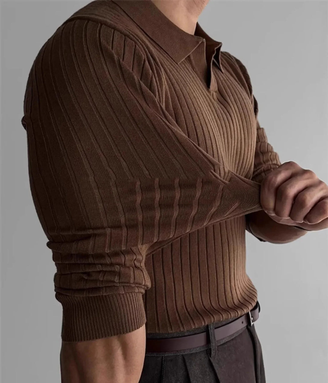 LONG SLEEVE RIBBED KNIT POLO