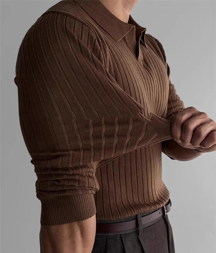 LONG SLEEVE RIBBED KNIT POLO