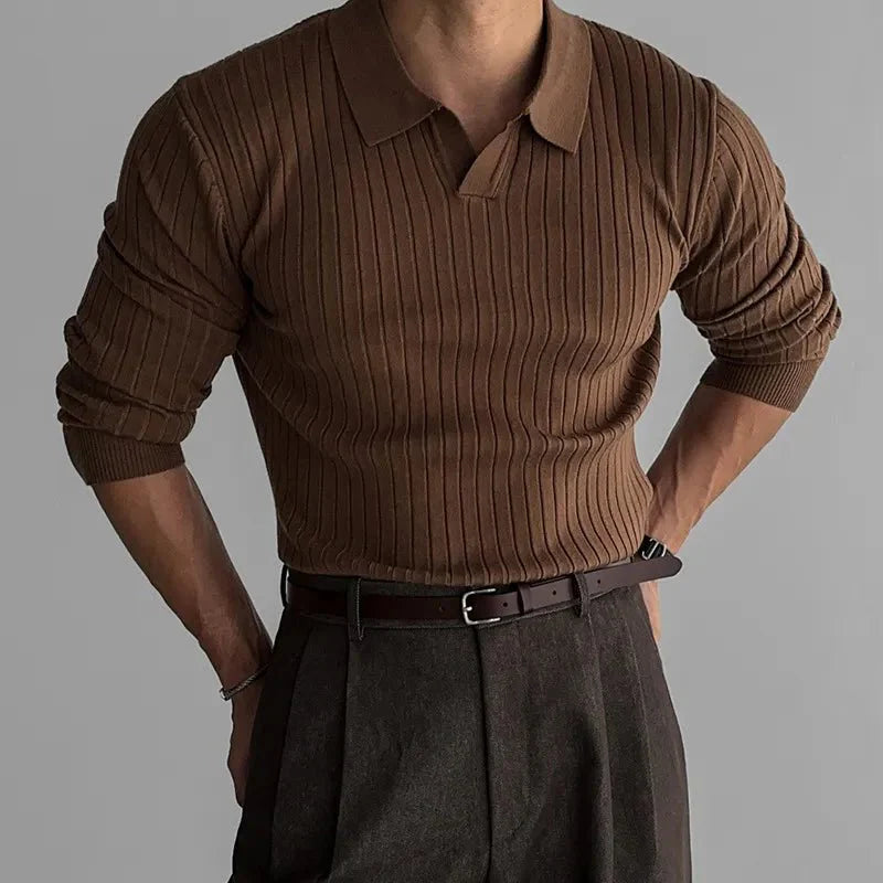 LONG SLEEVE RIBBED KNIT POLO