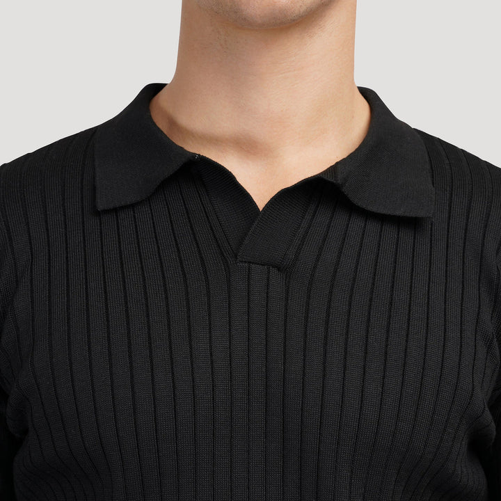 LONG SLEEVE RIBBED KNIT POLO