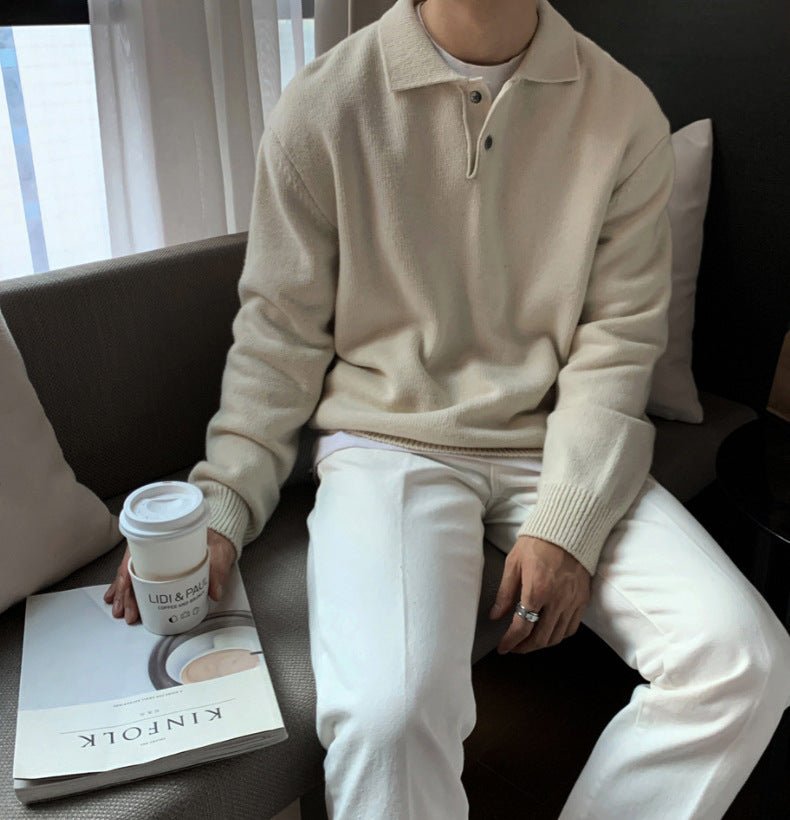 LOOSE-FIT BUTTONED KNIT POLO SWEATER