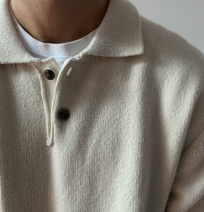 LOOSE-FIT BUTTONED KNIT POLO SWEATER