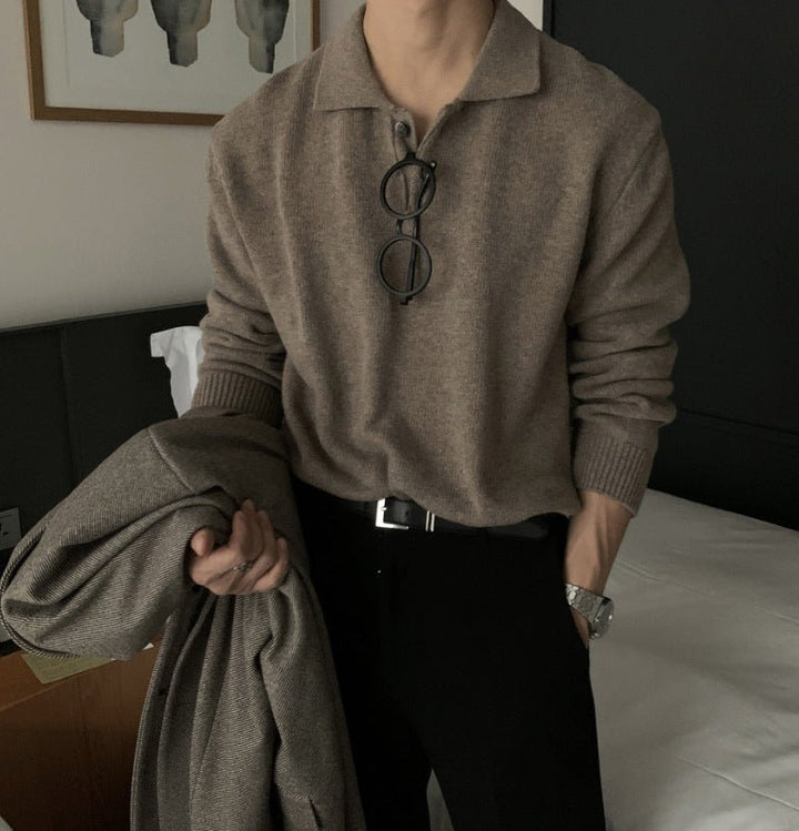 LOOSE-FIT BUTTONED KNIT POLO SWEATER