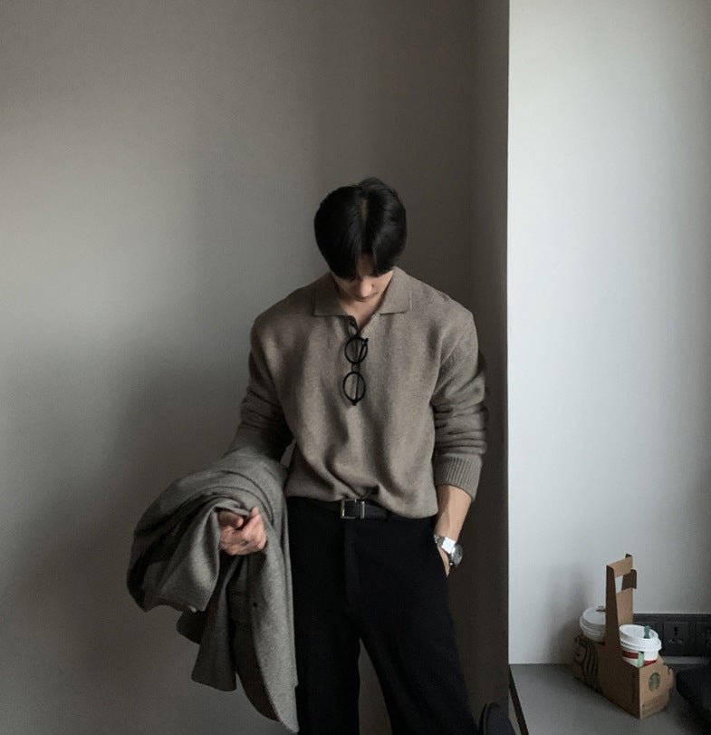 LOOSE-FIT BUTTONED KNIT POLO SWEATER