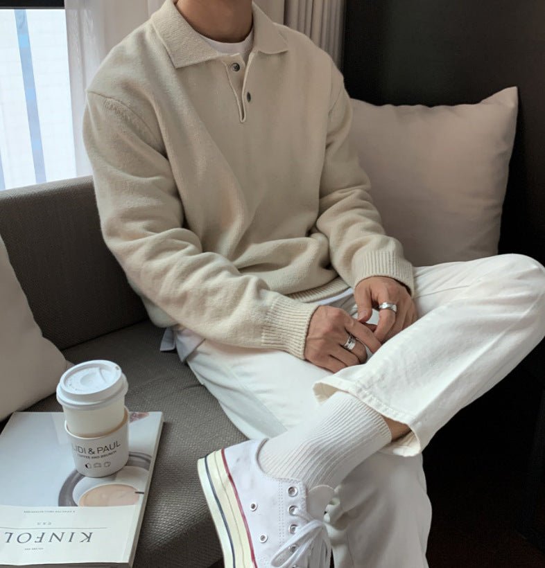LOOSE-FIT BUTTONED KNIT POLO SWEATER