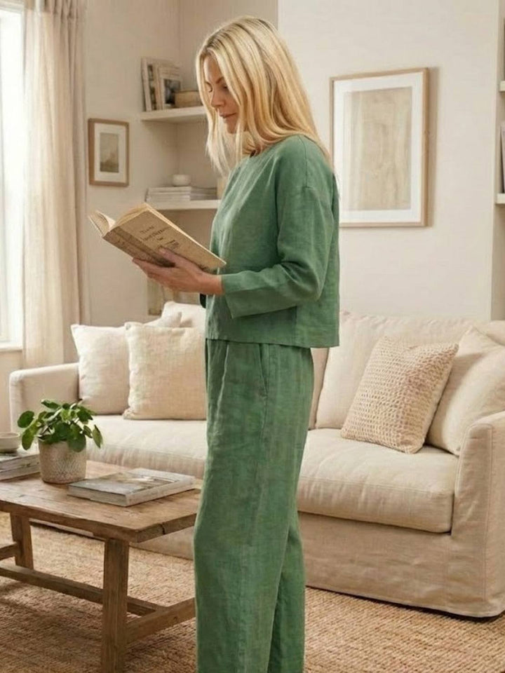 Loose Solid Color Two-Piece Set dark green image 5 