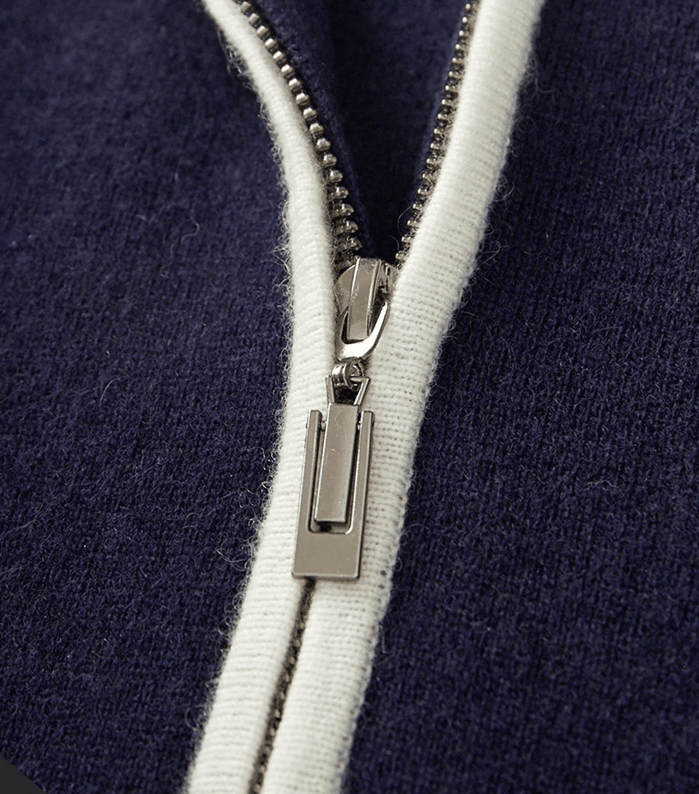 MERINO WOOL CONTRAST-EDGE POLO CARDIGAN