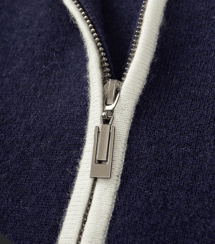 MERINO WOOL CONTRAST-EDGE POLO CARDIGAN