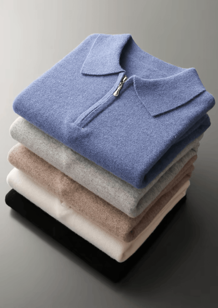 MERINO WOOL HALF-ZIP POLO SWEATER