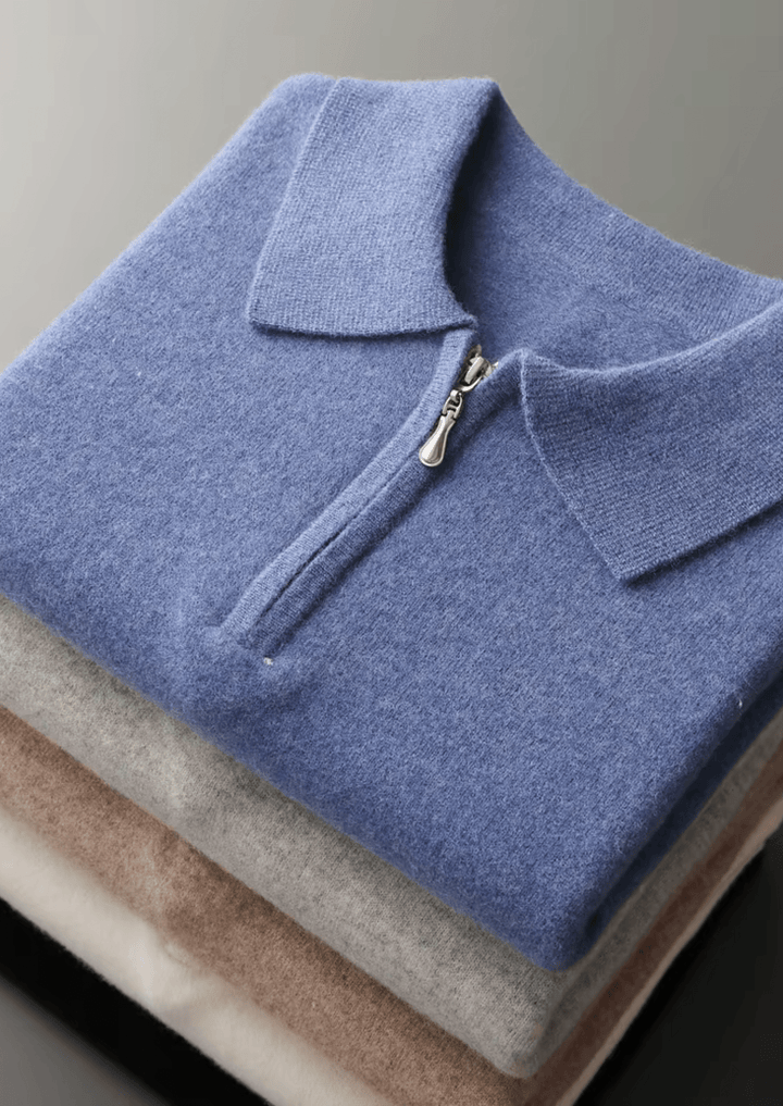 MERINO WOOL HALF-ZIP POLO SWEATER