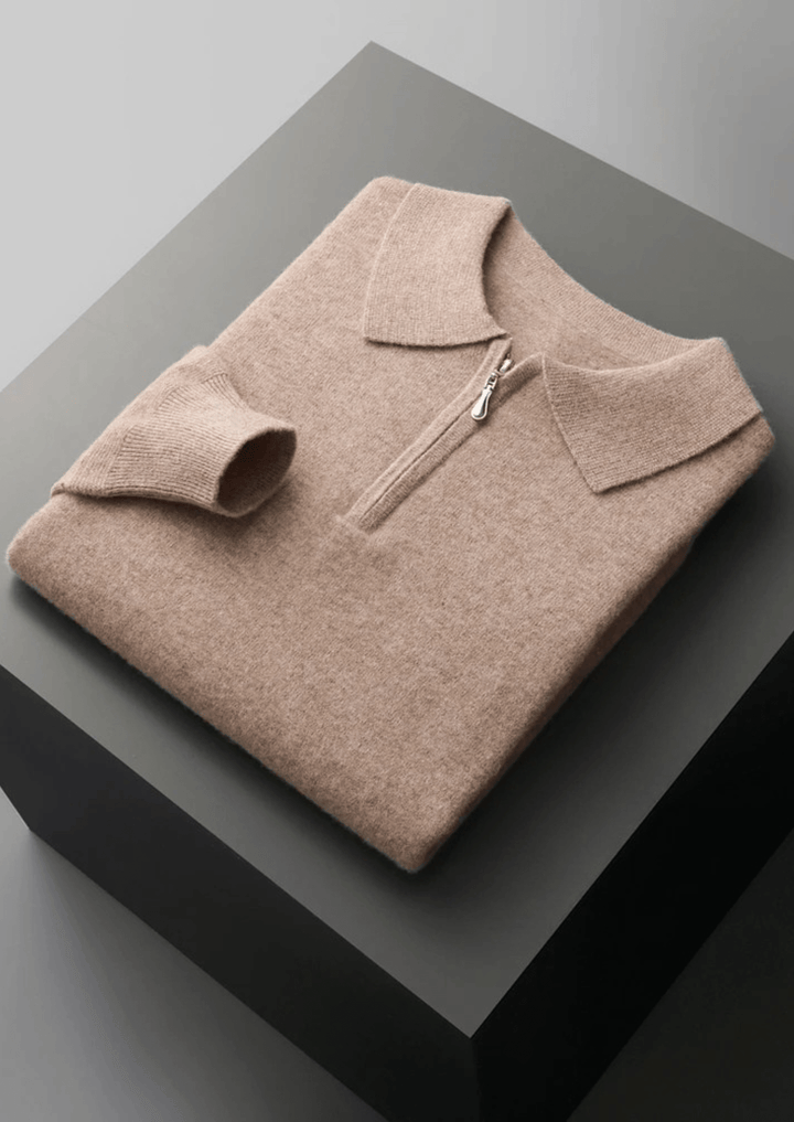 MERINO WOOL HALF-ZIP POLO SWEATER