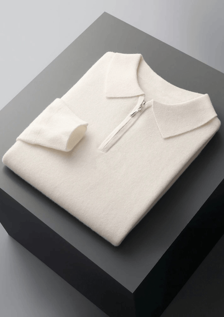 MERINO WOOL HALF-ZIP POLO SWEATER