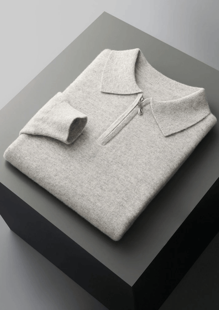 MERINO WOOL HALF-ZIP POLO SWEATER