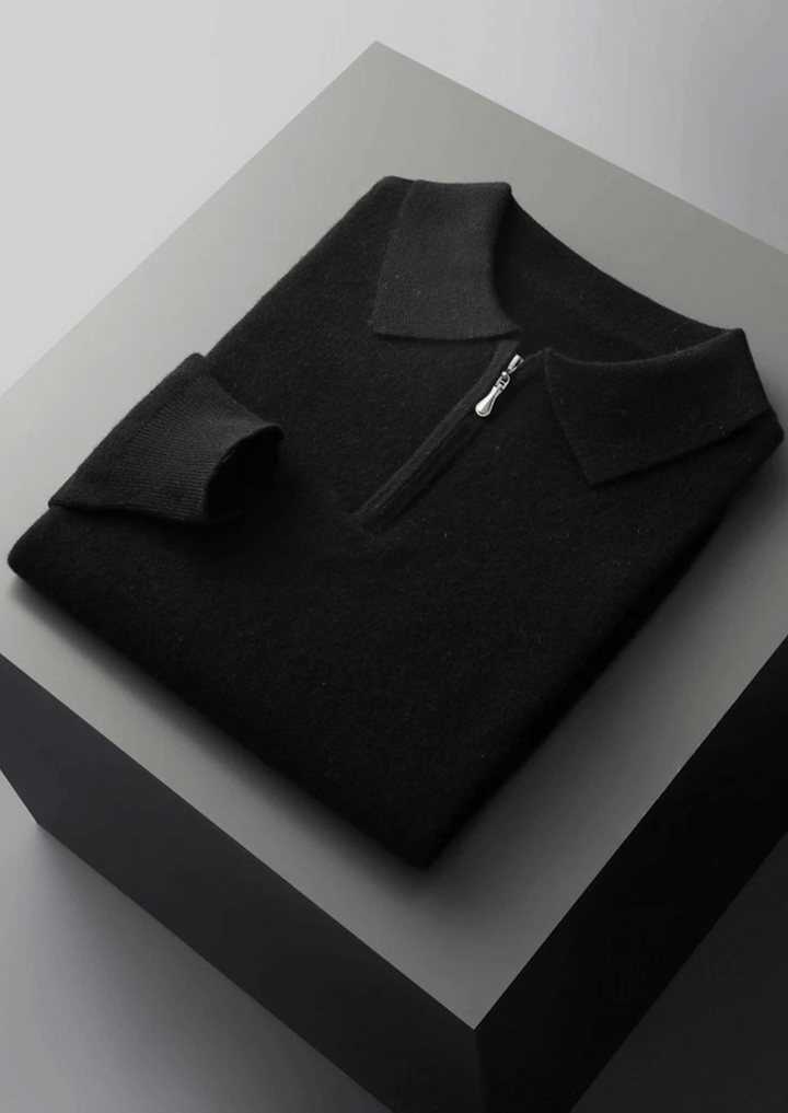 MERINO WOOL HALF-ZIP POLO SWEATER
