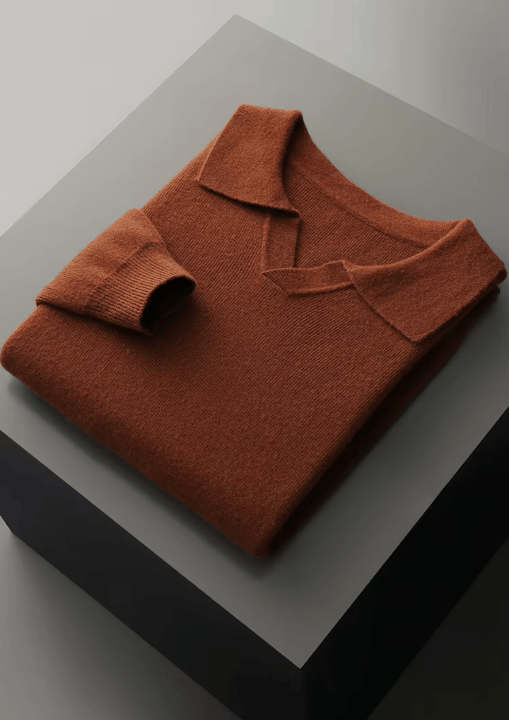 MERINO WOOL RIBBED BUTTONLESS POLO