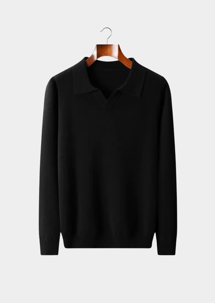 MERINO WOOL RIBBED BUTTONLESS POLO