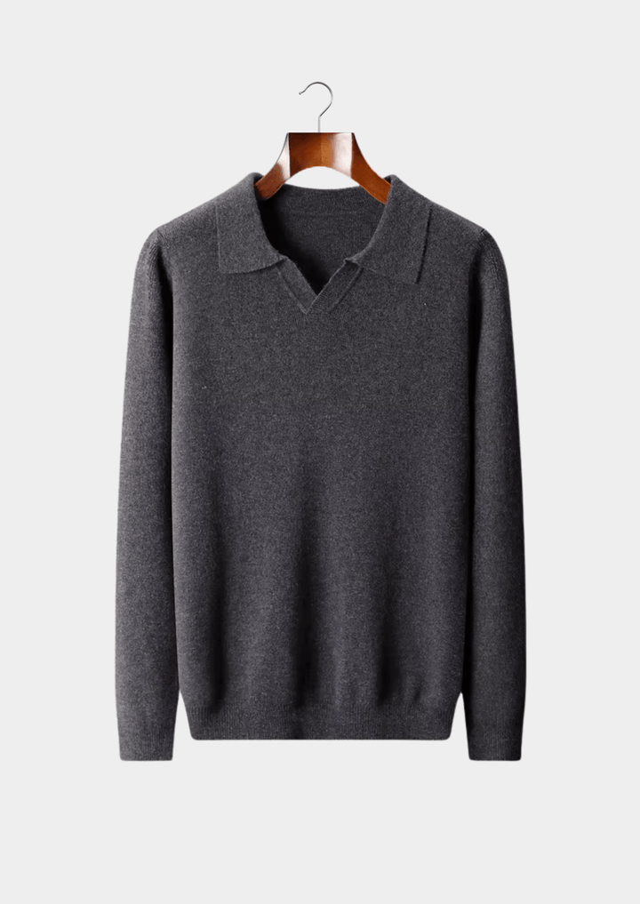 MERINO WOOL RIBBED BUTTONLESS POLO
