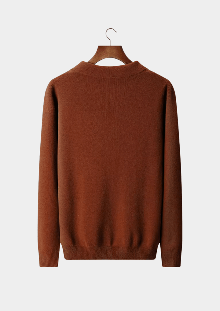 MERINO WOOL RIBBED BUTTONLESS POLO