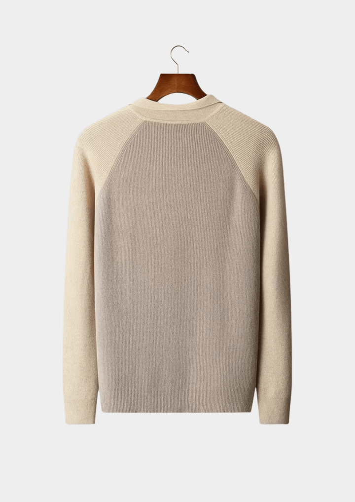 MERINO WOOL TWO TONE ZIPPER SWEATER POLO