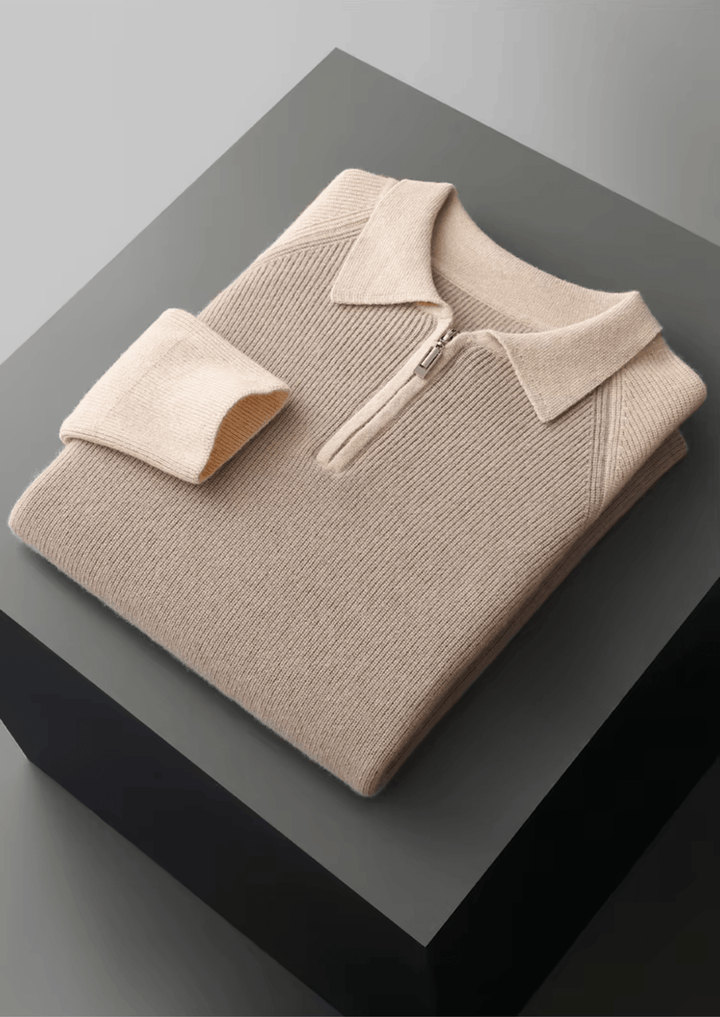 MERINO WOOL TWO TONE ZIPPER SWEATER POLO