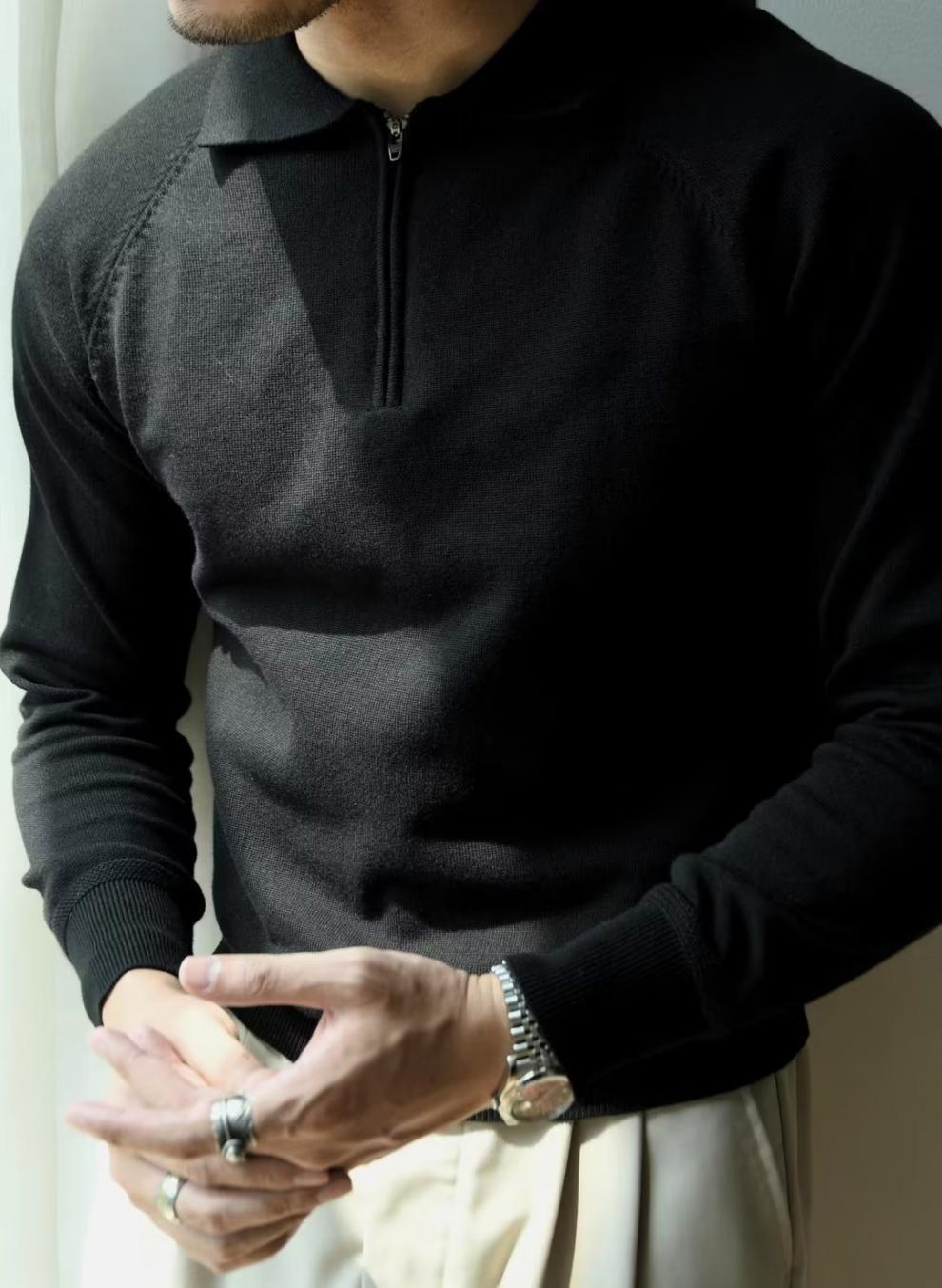 MONOCHROME RAGLAN QUARTER-ZIP KNIT POLO