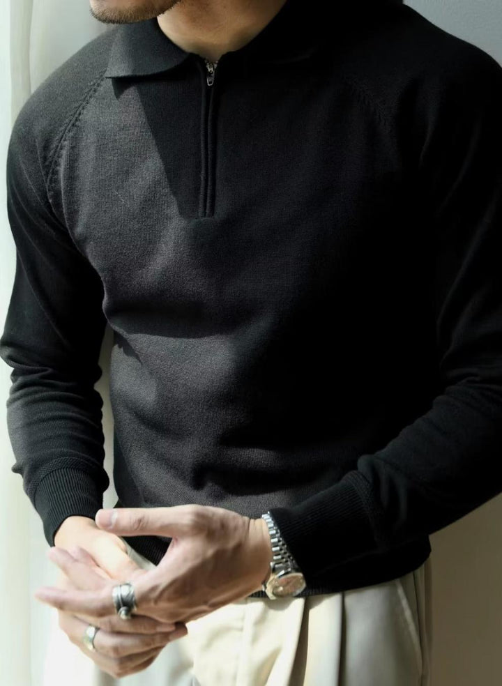 MONOCHROME RAGLAN QUARTER-ZIP KNIT POLO