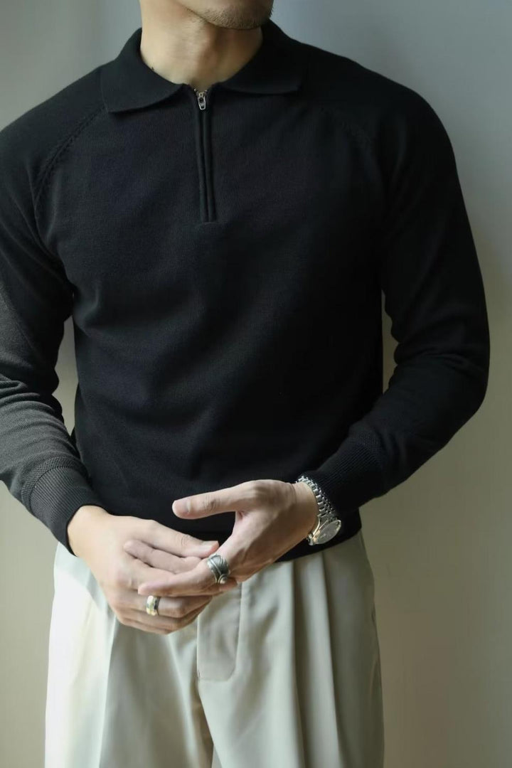 MONOCHROME RAGLAN QUARTER-ZIP KNIT POLO