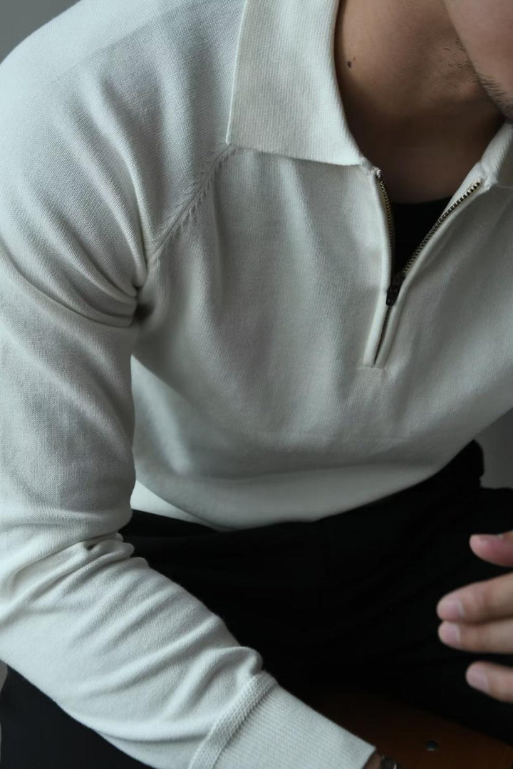 MONOCHROME RAGLAN QUARTER-ZIP KNIT POLO