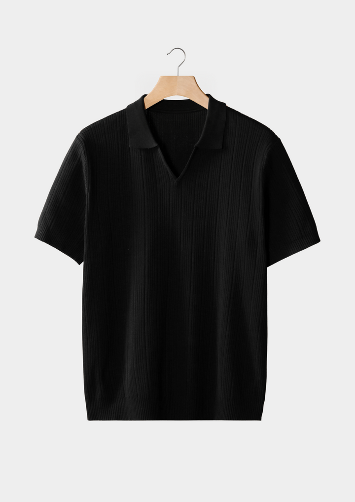Open Collar Ribbed Polo black image 1 #color_black