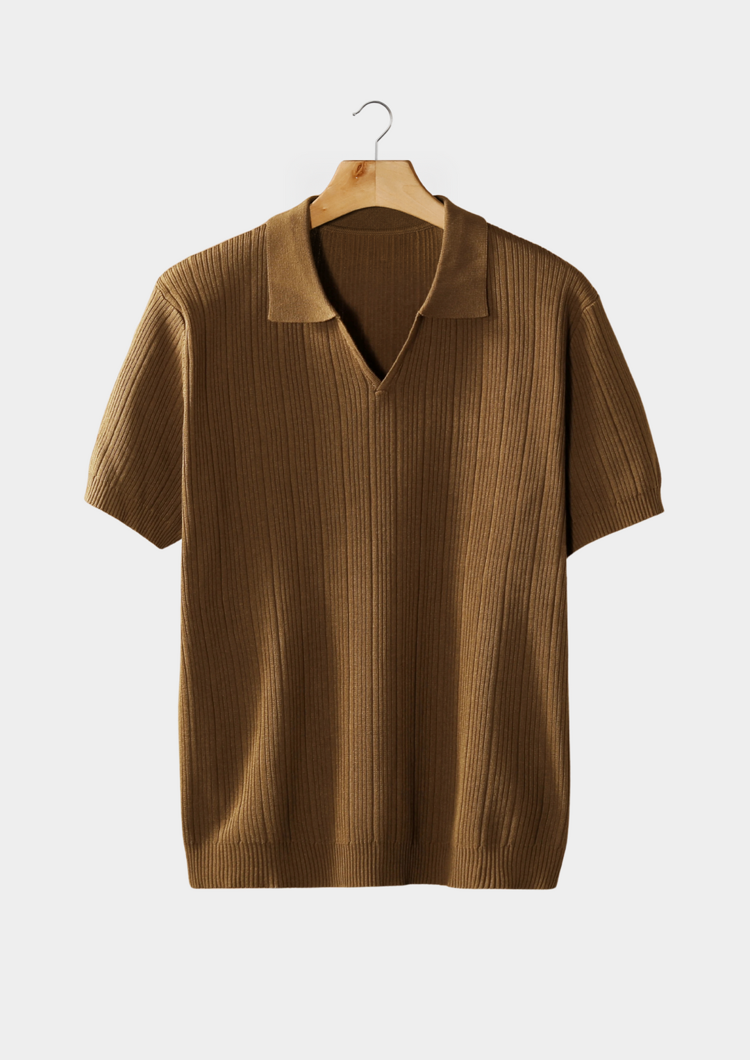 Open Collar Ribbed Polo caramel image 1 #color_caramel