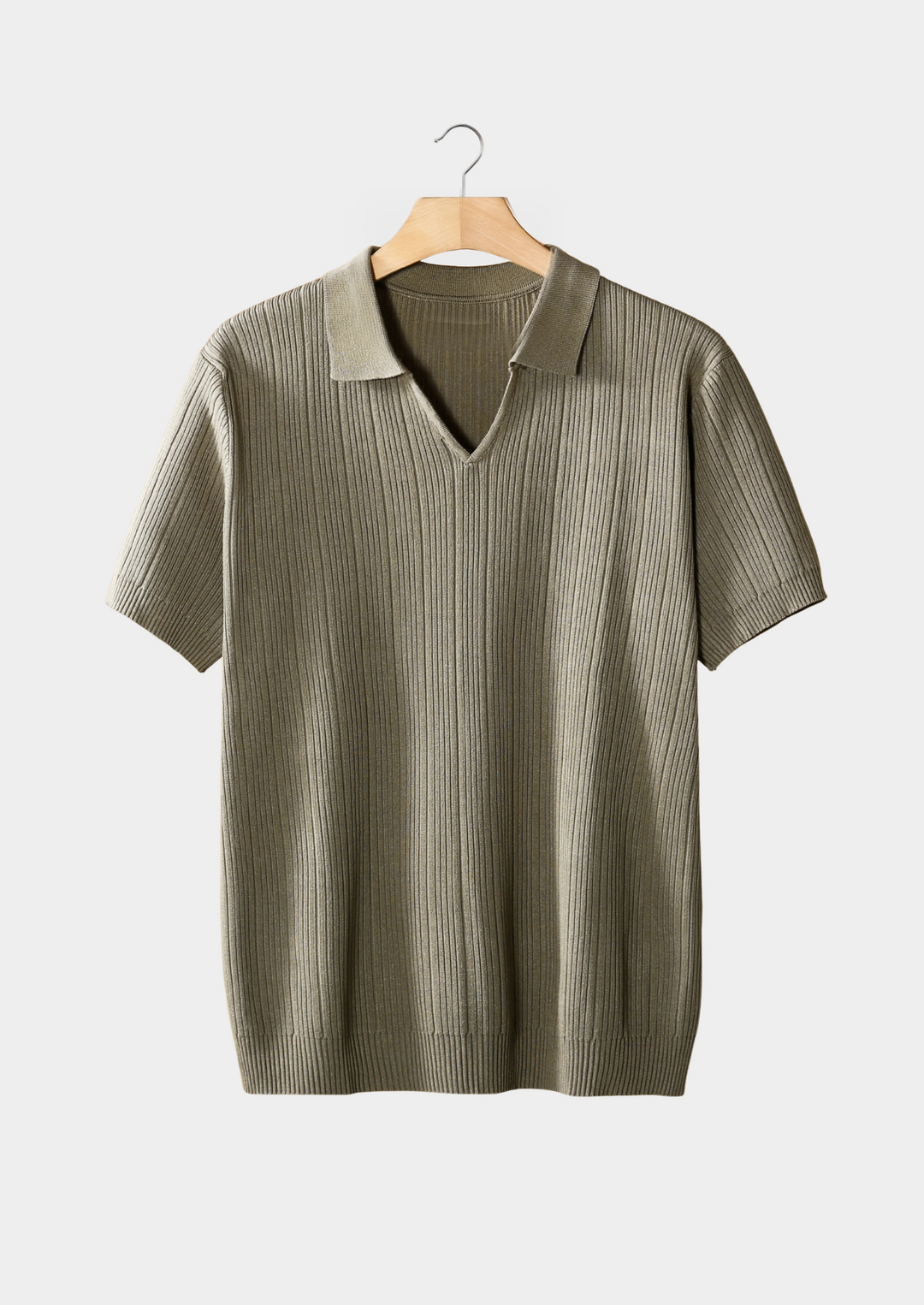 Open Collar Ribbed Polo taupe image 1 #color_taupe