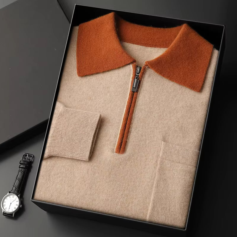 PURE CASHMERE QUARTER-ZIP HERITAGE POLO