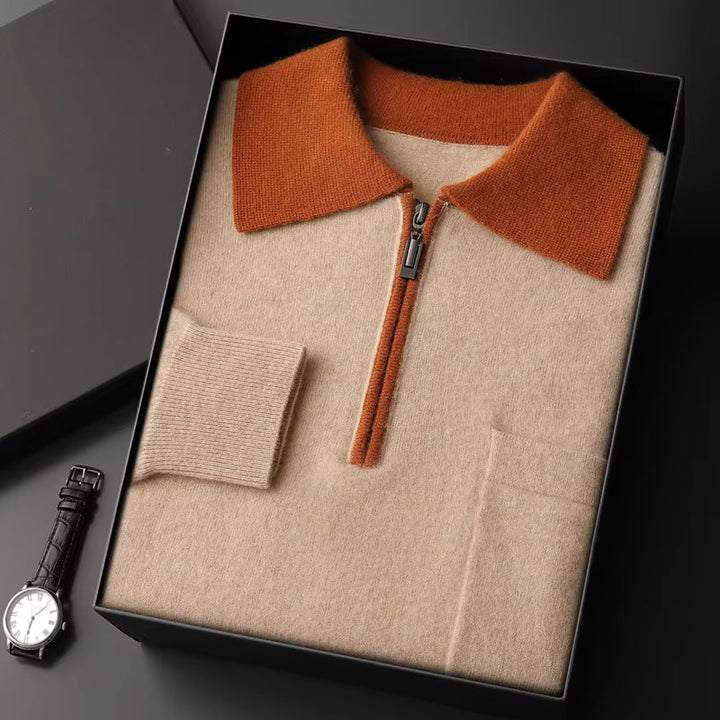 PURE CASHMERE QUARTER-ZIP HERITAGE POLO