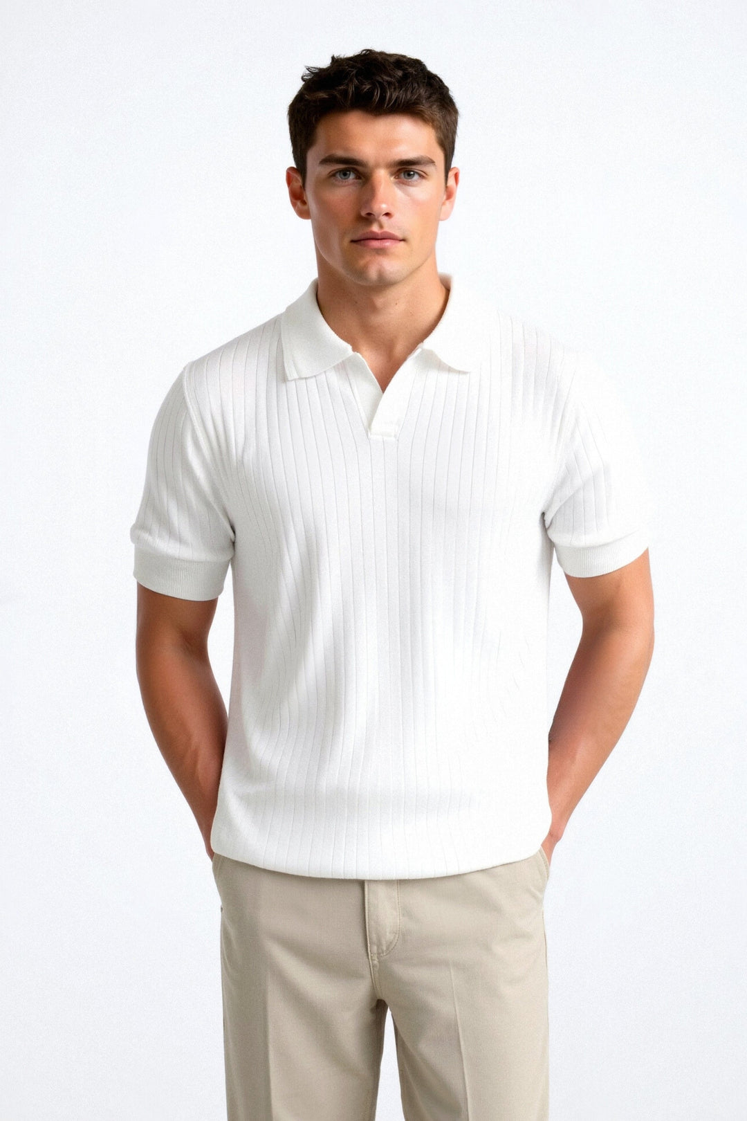 VERTICAL RIBBED SHORT-SLEEVE POLO