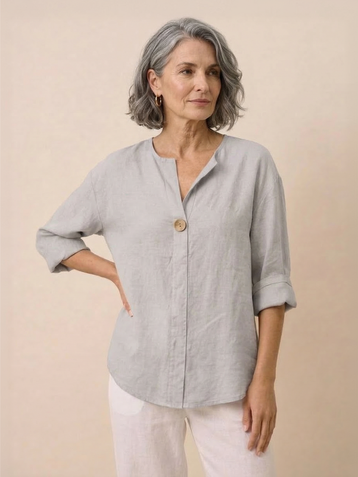 Pure Linen Age-Defying Button Detail Shirt gray image 1 