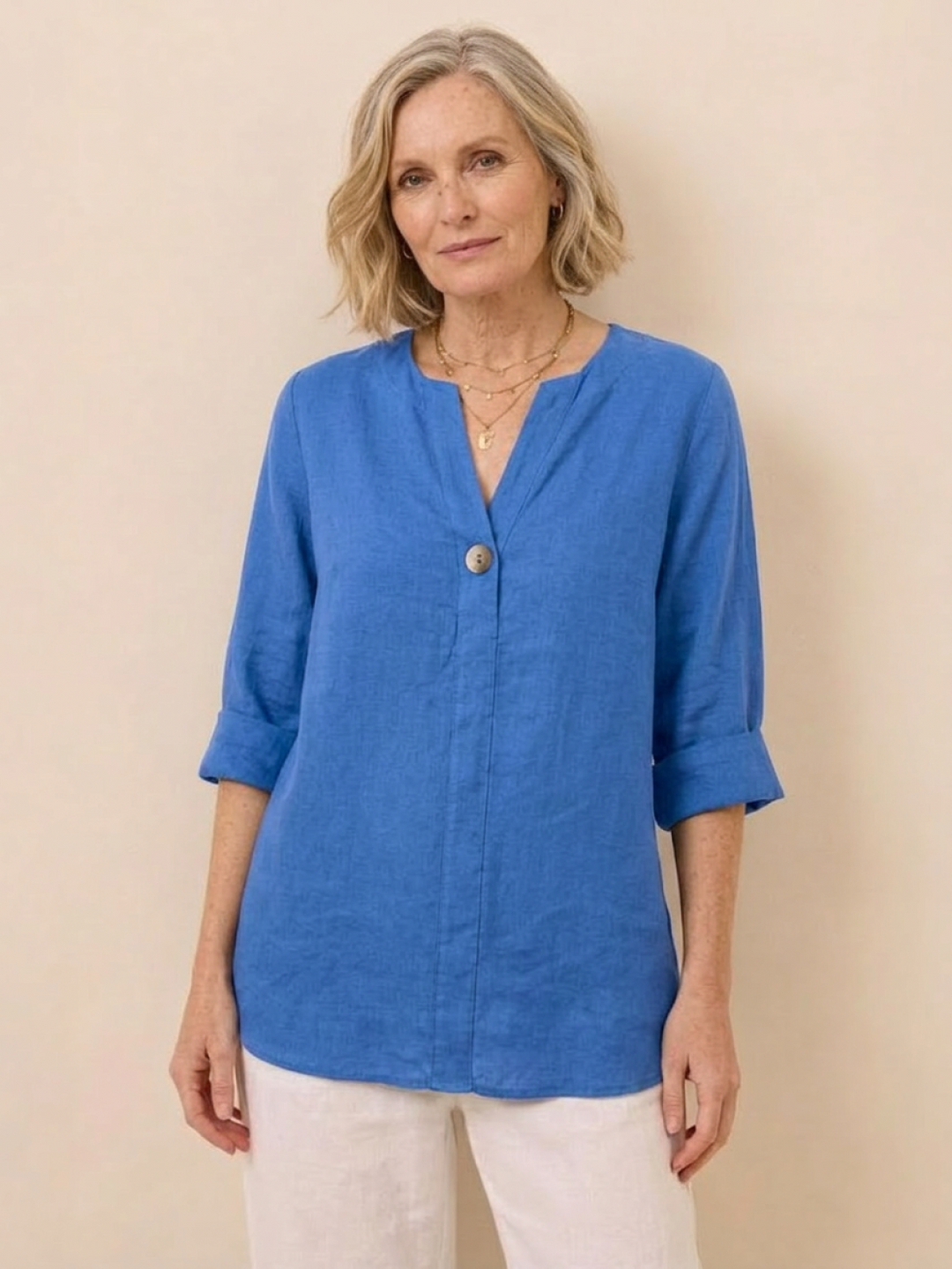 Pure Linen Age-Defying Button Detail Shirt royal blue image 1 