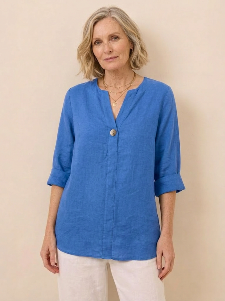 Pure Linen Age-Defying Button Detail Shirt royal blue image 1 