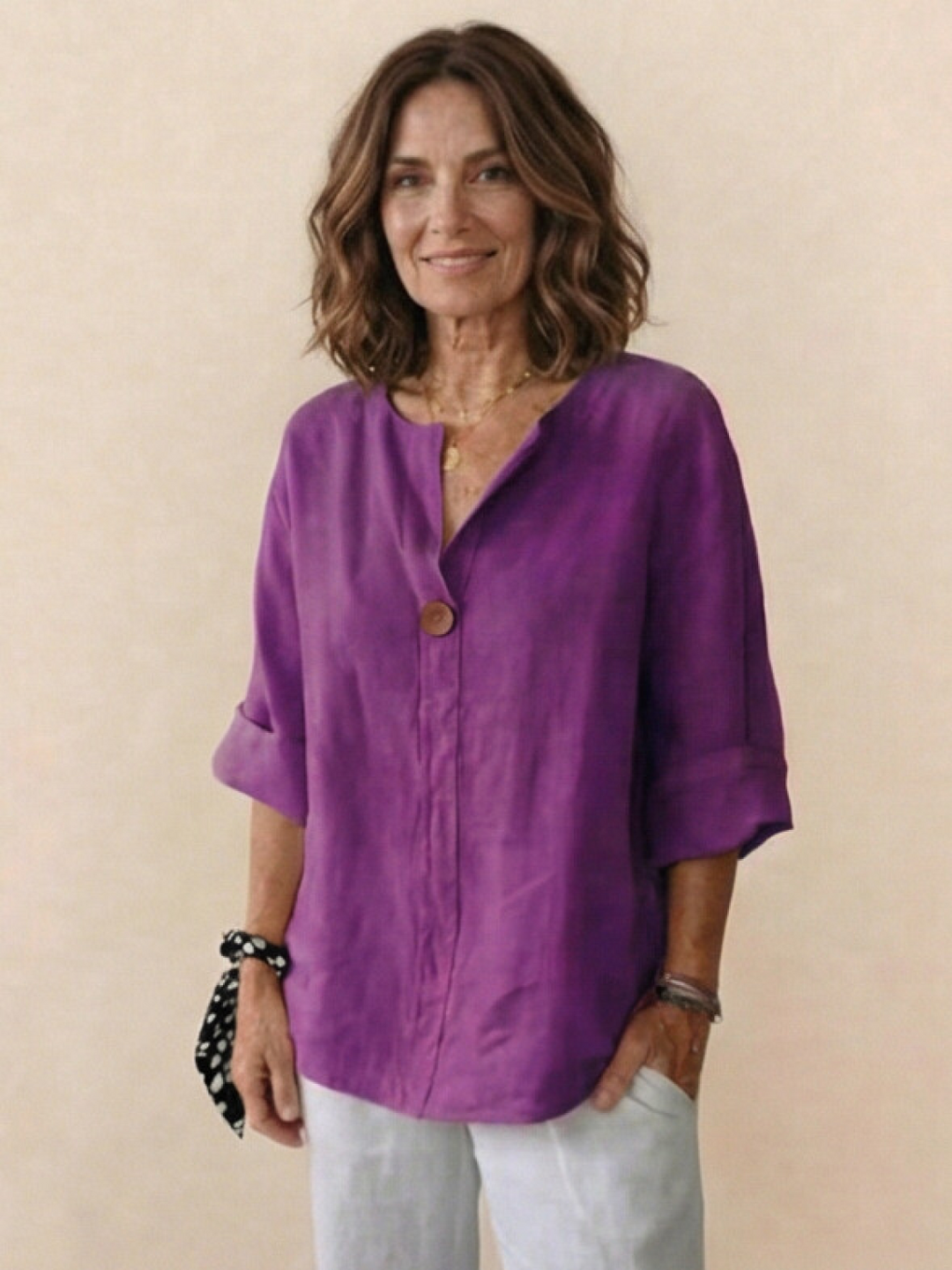 Pure Linen Age-Defying Button Detail Shirt purple image 1 