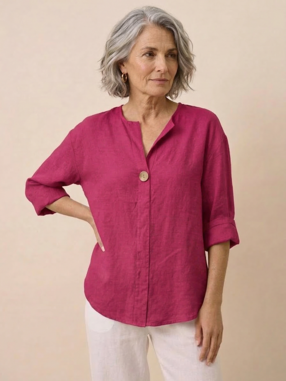 Pure Linen Age-Defying Button Detail Shirt raspberry ruby image 1 