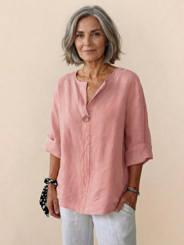 Pure Linen Age-Defying Button Detail Shirt pastel pink image 1 