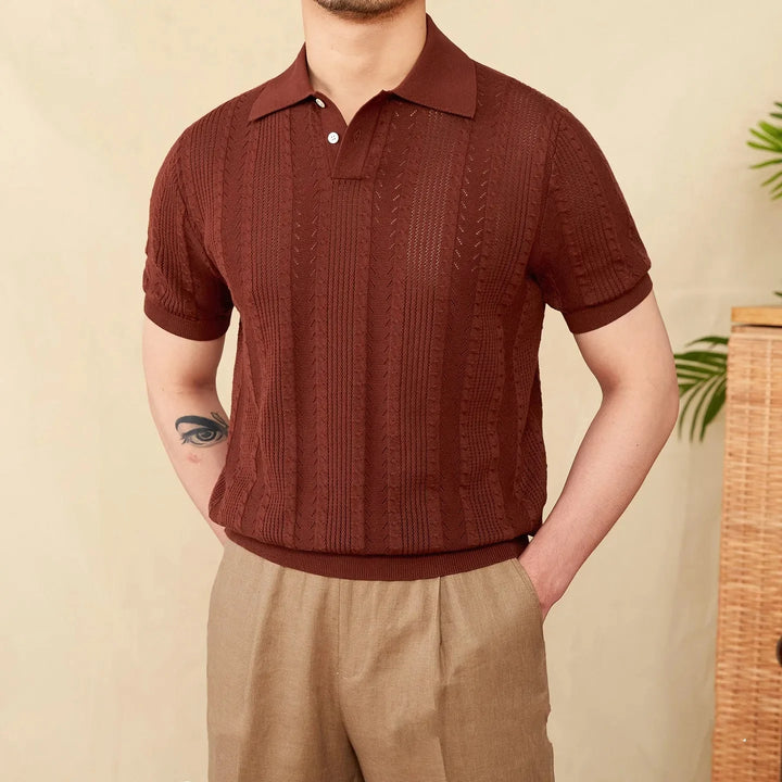 POINTELLE KNIT BUTTONED POLO