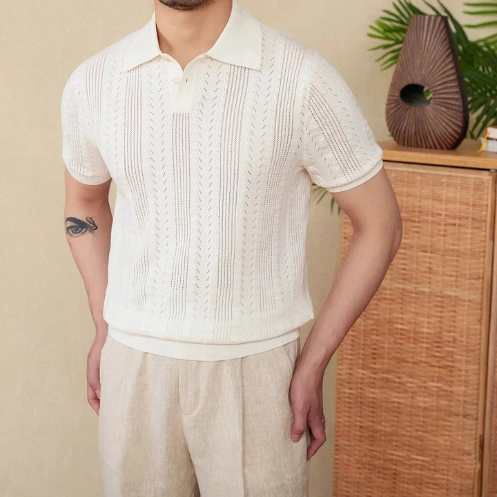POINTELLE KNIT BUTTONED POLO