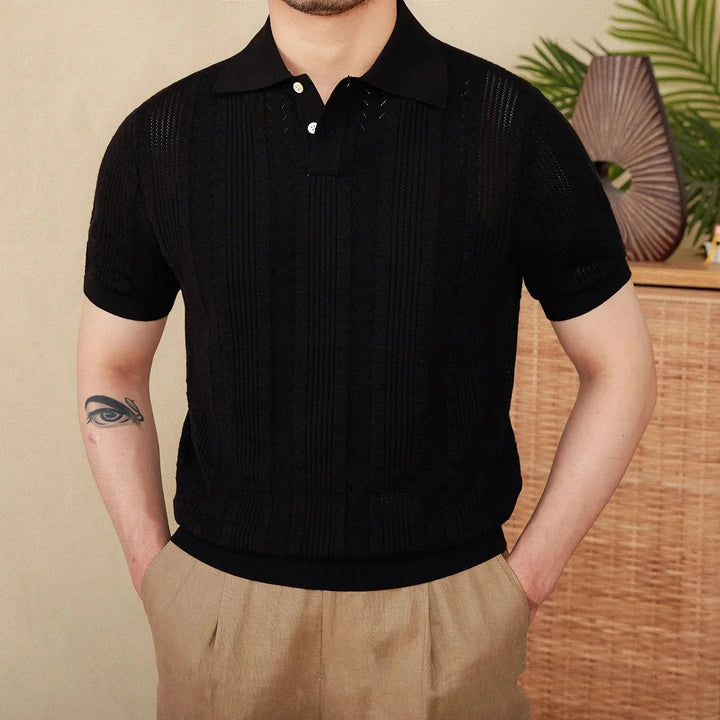 POINTELLE KNIT BUTTONED POLO