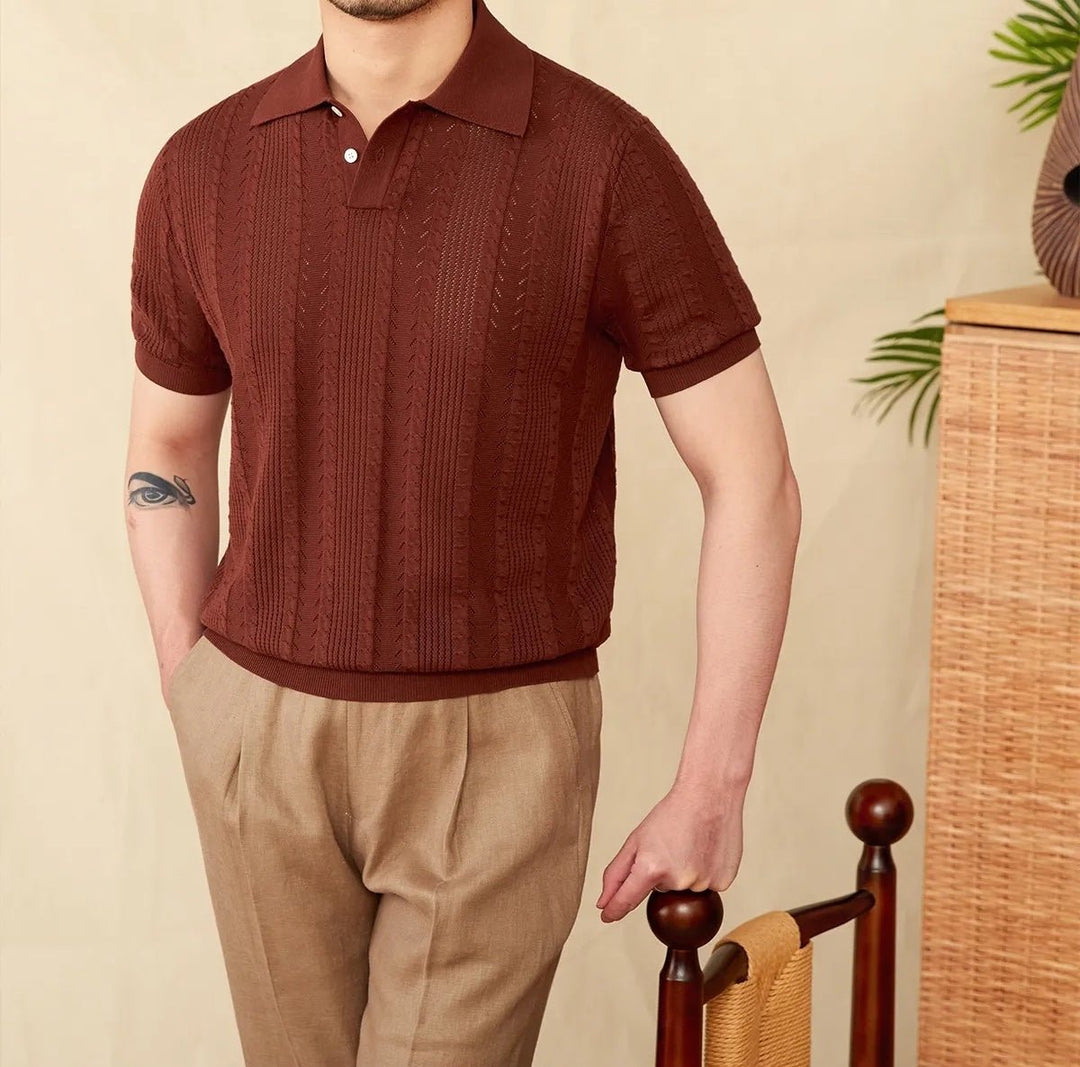 POINTELLE KNIT BUTTONED POLO
